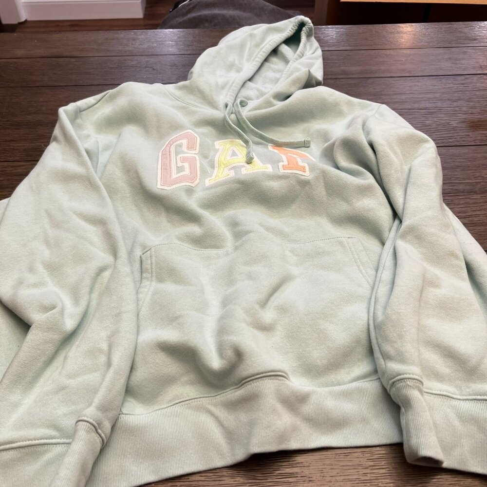 GAP Light Green Hoodie with Pastel Logo Women Size XL